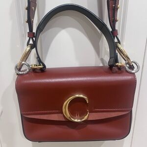 Chloe Burgundy Shoulder Bag with Gold Accents